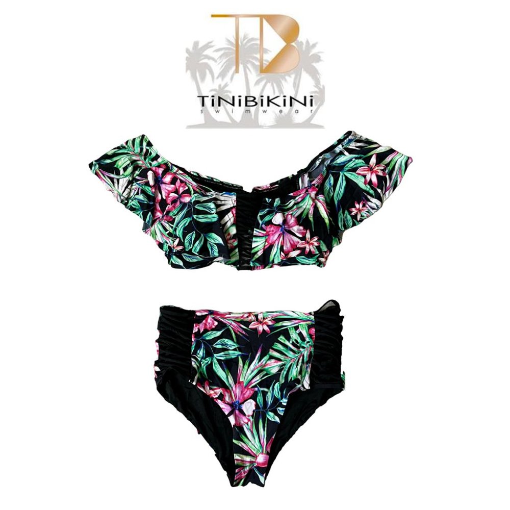 NWOT | Two-Piece Tropical Print Ruffled Swimsuit